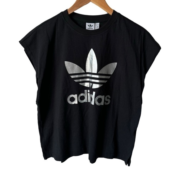 Adidas Big Logo Sleeveless Shirt Mesh Crop T-shirt Duo Black Women’s Medium - Picture 5 of 14